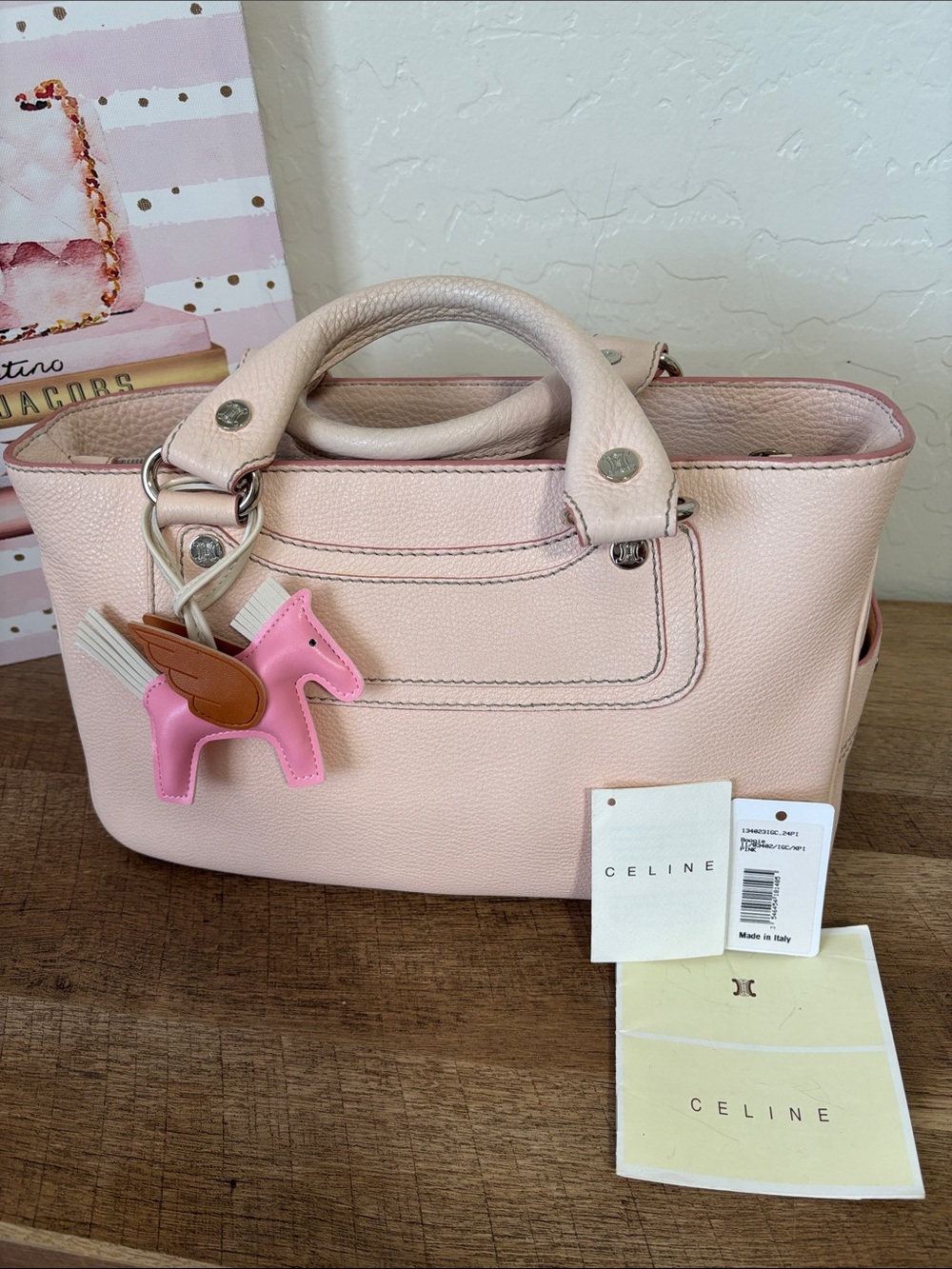 Celine Boogie Bag-  Light Pink Pebbled Leather Satchel with Charm - Picture 2 of 12